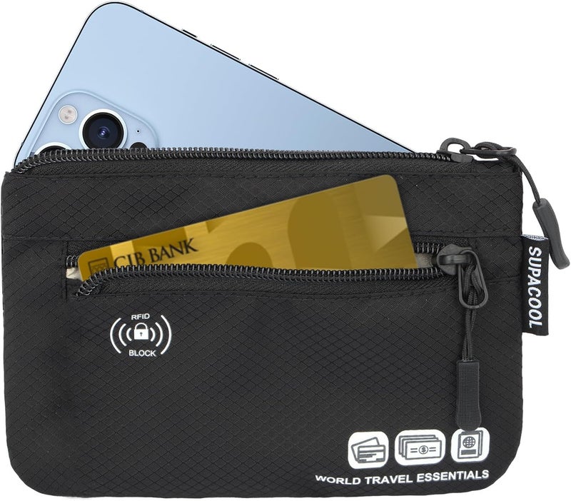 SUPACOOL Passport Holder Bag, Travel Wallet for Men Women Family, Passport Pouch, Card Holder Organizer, RFID Blocking, Two-piece Set(Black) - Image 4